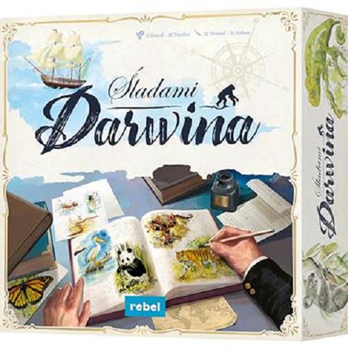 Okładka książki Śladami Darwina / [projekt gry] Grégory Grard, Matthieu Verdier ; [ilustracje] Maud Briand, David Sitbon.