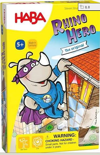Okładka książki Rhino Hero : [Gra planszowa ] autorzy : Steven Strumpf, Scott Frisco; ilustracje :Thies Schwarz.