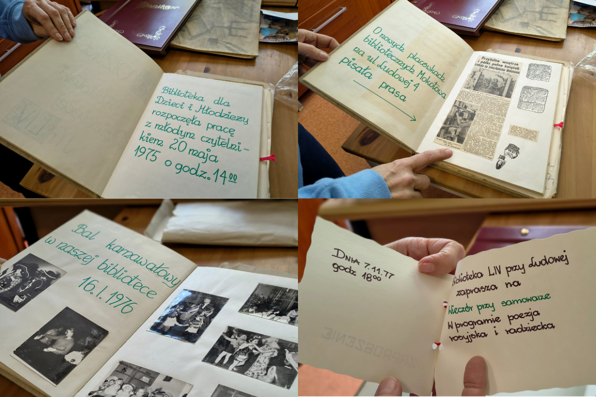 Kolaż zdjęć z kroniki biblioteki nr LIV
