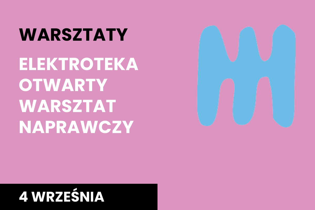 Niebieski kształt jakby dwustronnego, trzyzębnego grzebienia na różowym tle.