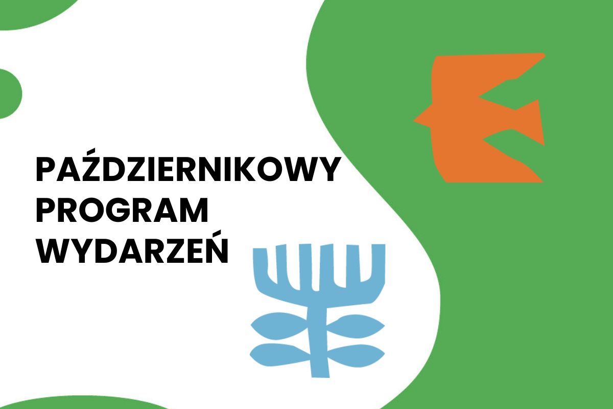 Na białym tle napis: październikowy program wydarzeń, elementy dekoracyjne