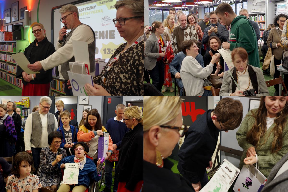 Kolaż zdjęć z Mokotowskiego Kiermaszu Książki dla Dzieci i Młodzieży