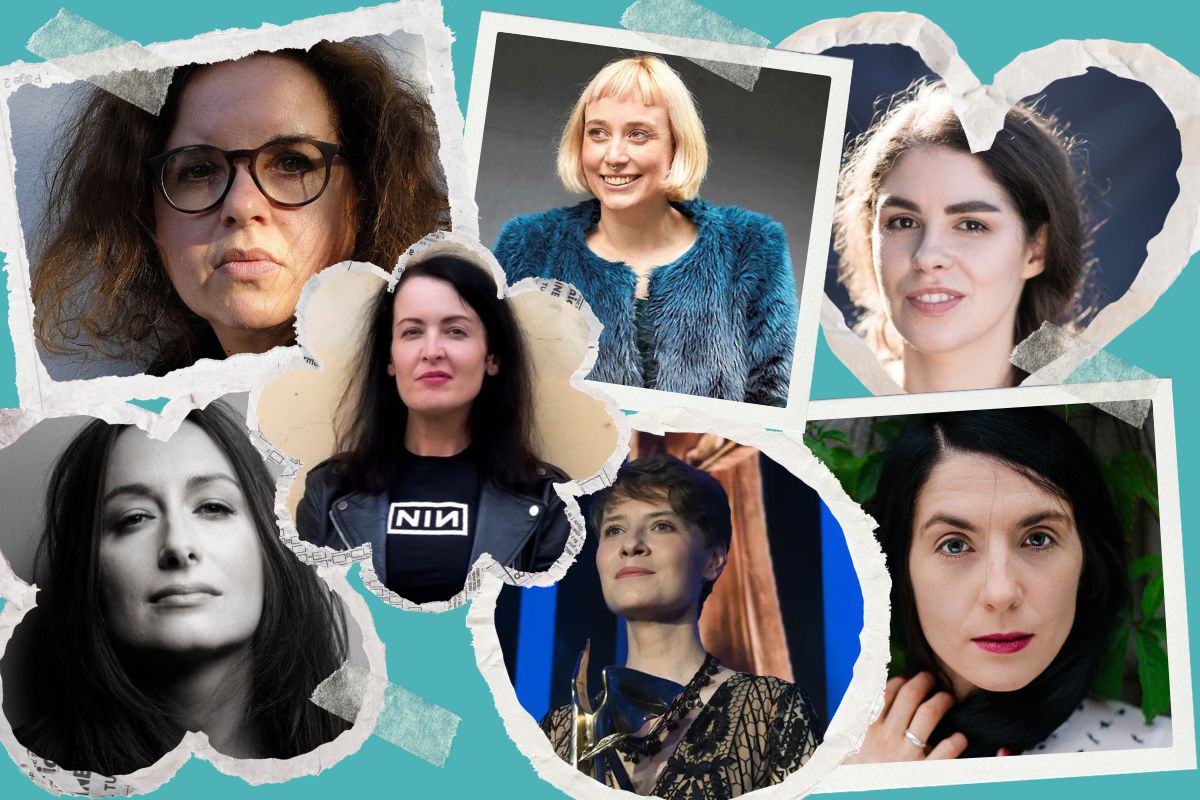 Na turkusowym tle ramki z fotografiami współczesnych pisarek 