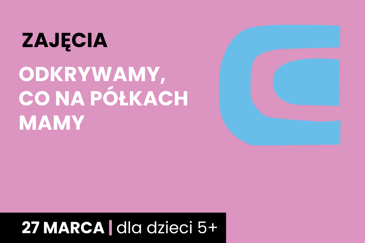 Prosty rysunek leżącej książki. Do tego tekst; zajęcia; odkrywamy, co na półkach mamy; 27 marca; dla dzieci 5 plus.