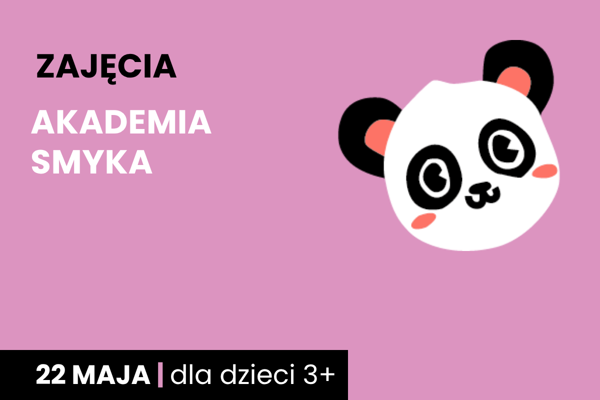 Rysunek twarzy koali. Do tego tekst; zajęcia; akademia smyka; 17 kwietnia; dla dzieci 3 plus.