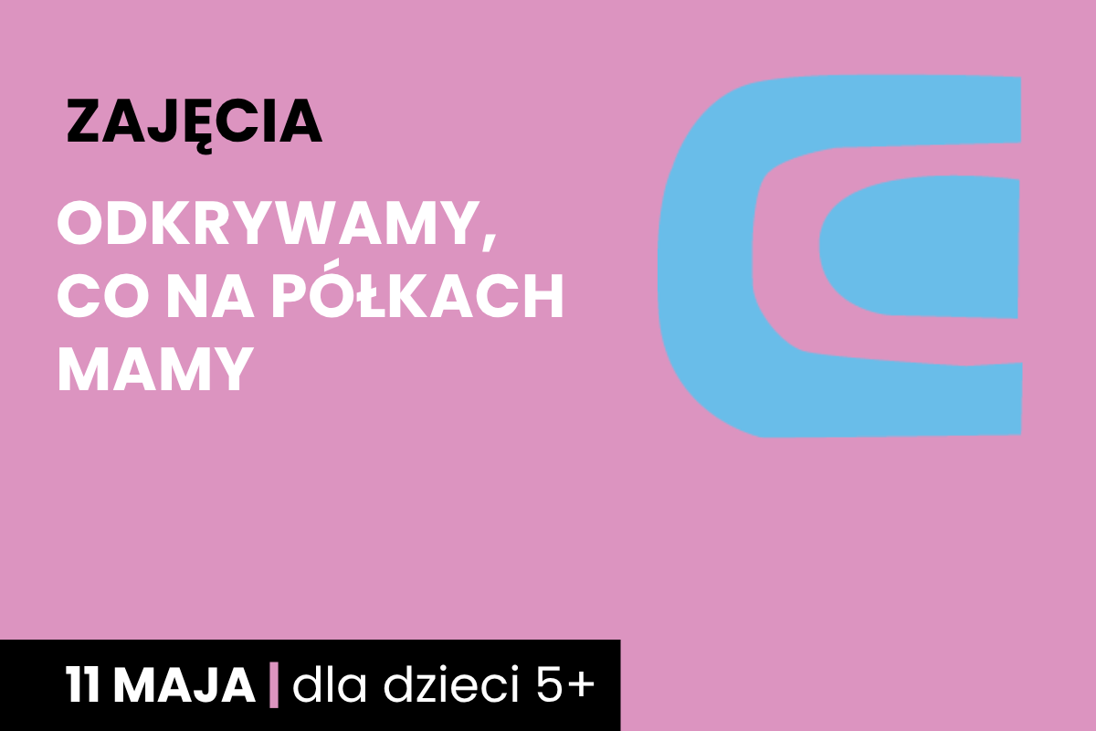 Prosty rysunek leżącej książki. Do tego tekst; zajęcia; odkrywamy, co na półkach mamy; 11 kwietnia; dla dzieci 5 plus.