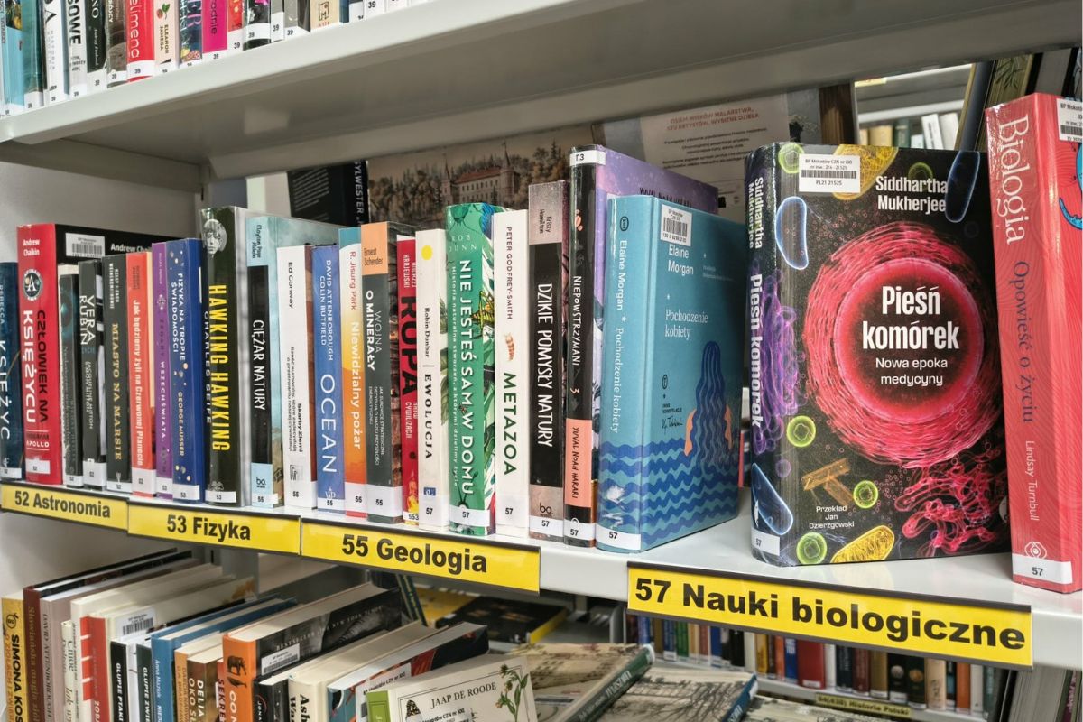 Metalowa biblioteczna półka z książkami, opisy, do jakiej dziedziny należą