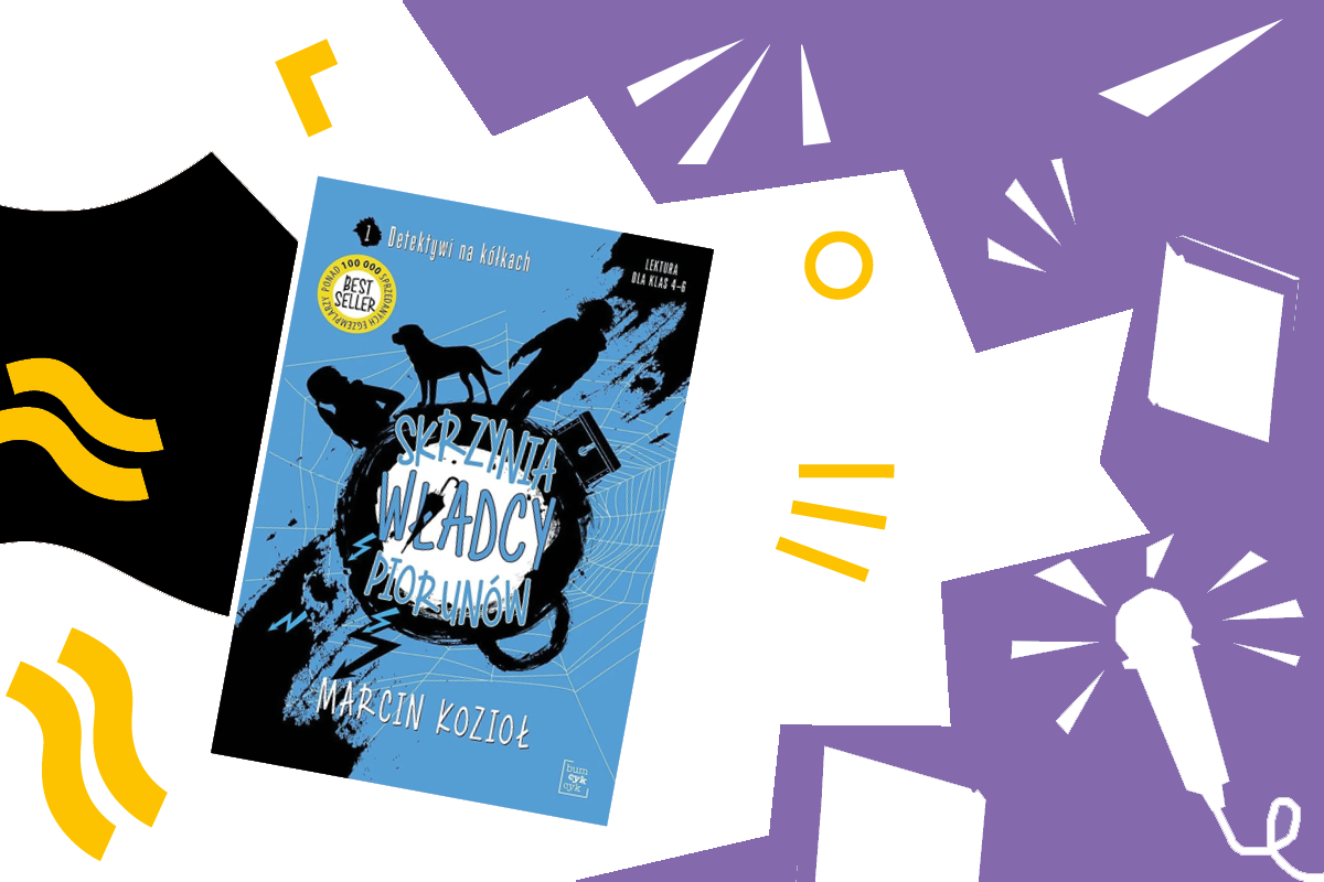 Zdjęcie książki, po prawej fioletowa chmura z białymi piktogramami