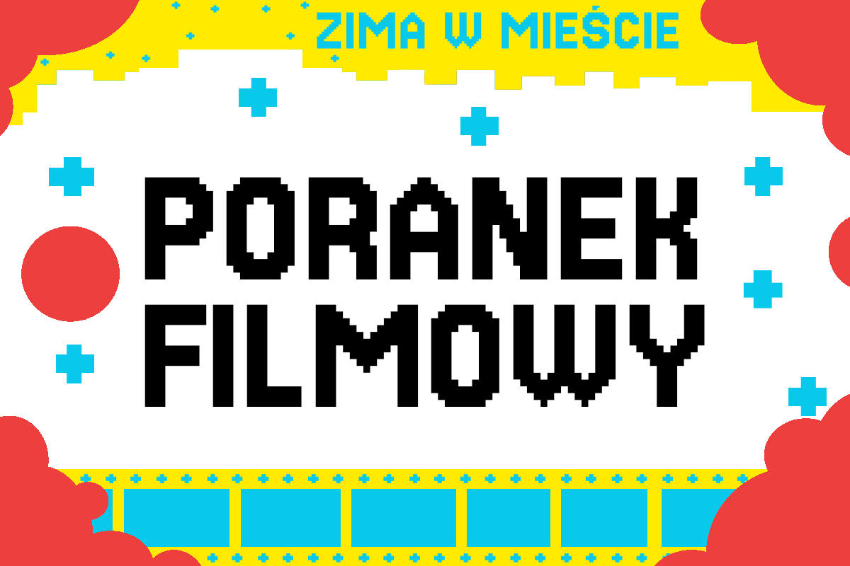 Napis "poranek filmowy" wpisany w geometryczną ramkę