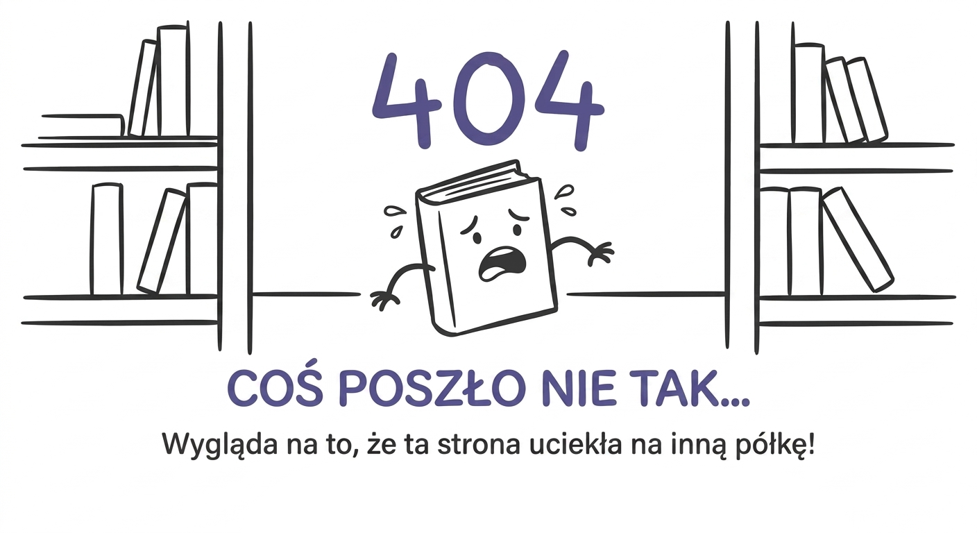 Spadająca książką i napis o błędzie 404, czyli braku strony pod takim adresem