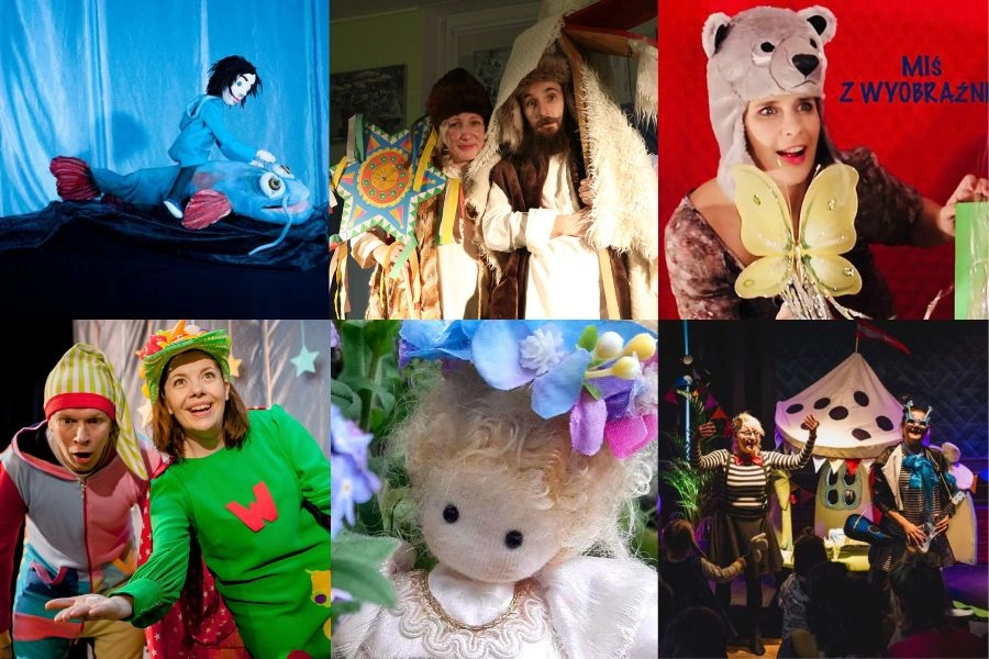 Kolaż zdjęć z przedstawień teatralnych dla dzieci 