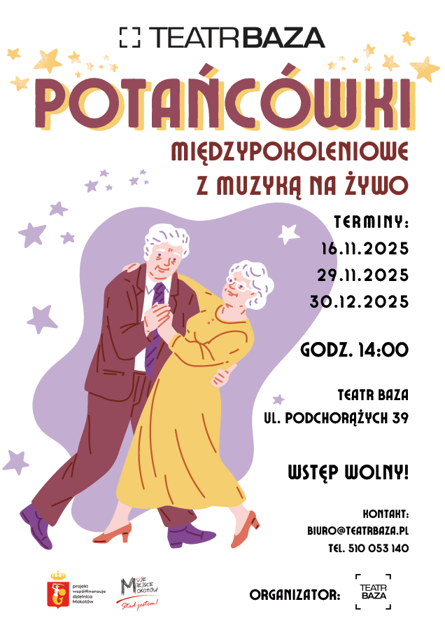 Tańcząca para starszych osób, tekst z plakatu zawarty w artykule