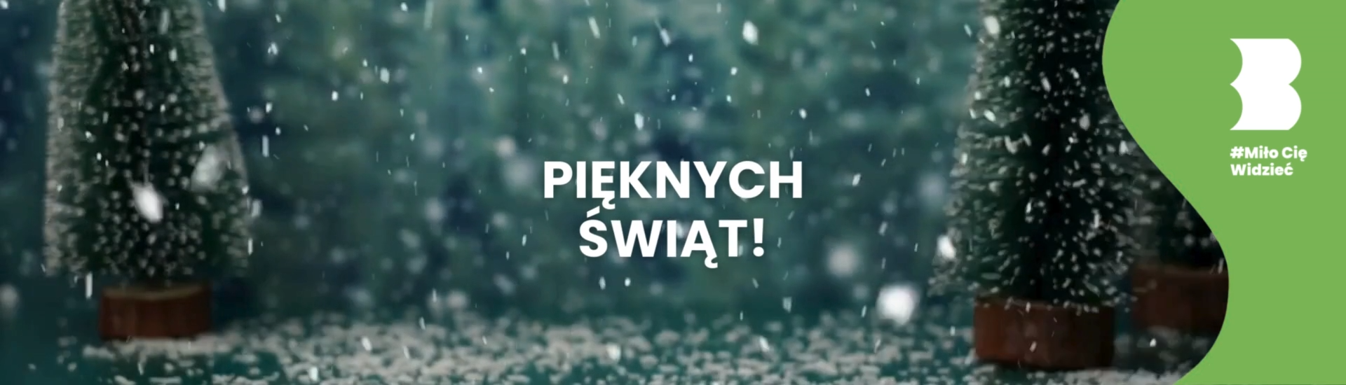 Podgląd filmu - na tle choinek napis Pięknych świąt!