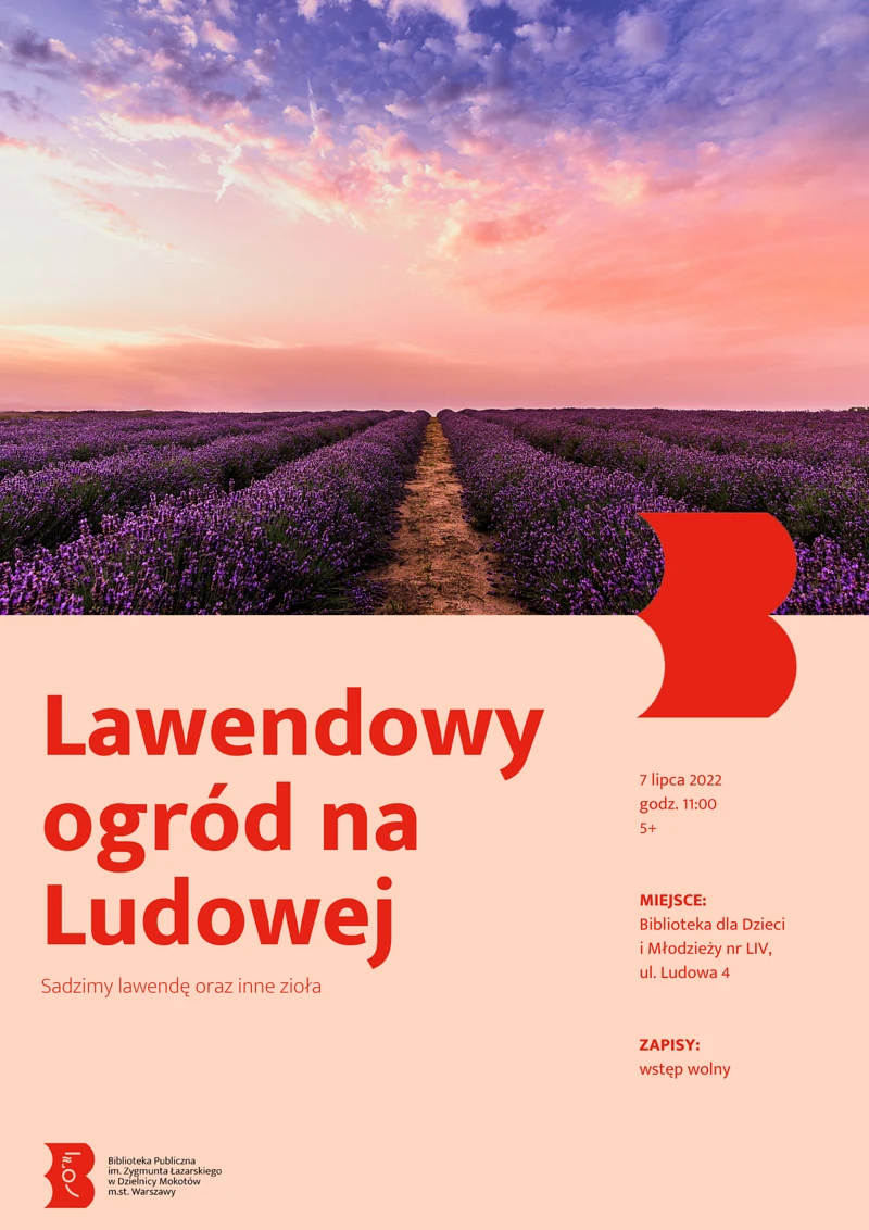 Na górnej połowie pole fioletowej lawendy rozciąga się aż po horyzont. Słońce ukryte za chmurami chyli się ku zachodowi, zabarwiając niebo na jasną czerwień. Poniżej tekst z artykułu.