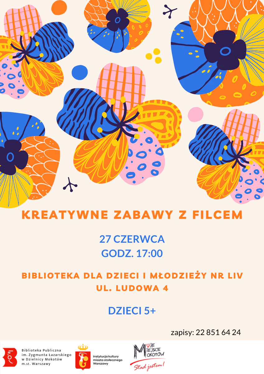 W górnej połowie narysowanych jest kilka kwiatków z płatkami w różne wzory, tak jakby zrobiono je z różnych skrawków tkanin. Do tego tekst zawarty w artykule.