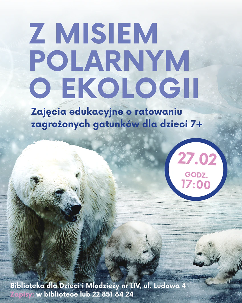 Miś polarny z dwoma młodymi niedźwiadkami przechadzają się po śniegu.