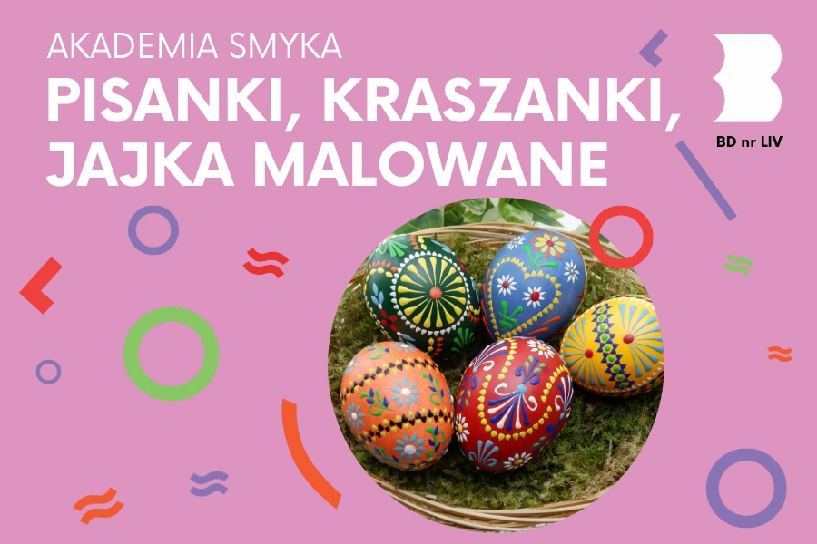 Pięć barwnie pomalowanych pisanek.