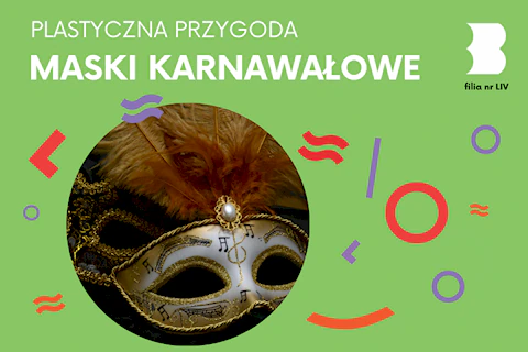 Karnawałowa maska zasłaniająca oczy w motywy muzyczne z wpiętymi w górze piórami.