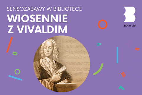 Rysunkowy portret Vivaldiego, mężczyzny w średnim wieku z peruką z jego epoki, trzymający kartkę z nutami.