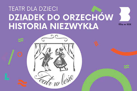 Czarno-biały rysunek dyskutujących między sobą aktorki i aktora w strojach z siedemnastego wieku, pomiędzy kurtynami teatralnymi.