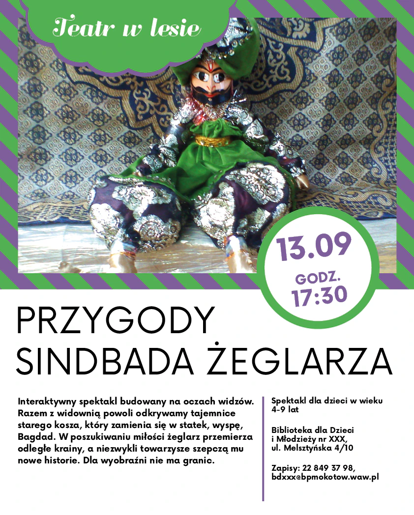 Lalka przypominająca indyjskiego maharadżę opiera się płótno w kwadratowe wzory.