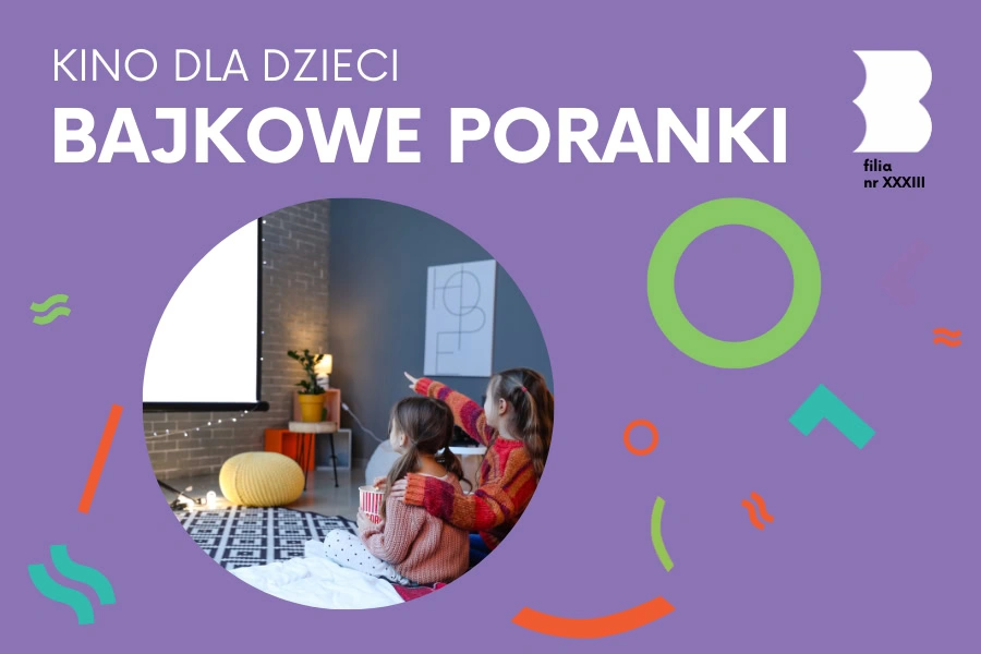 W kółku róg dwójka dzieci patrzy się na biały ekran.
