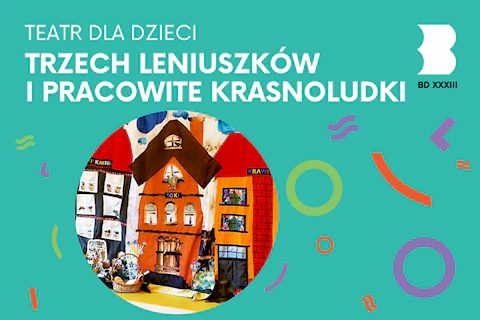 Na płachcie grafika trzech kolorowych budynków trzypoziomowych.
