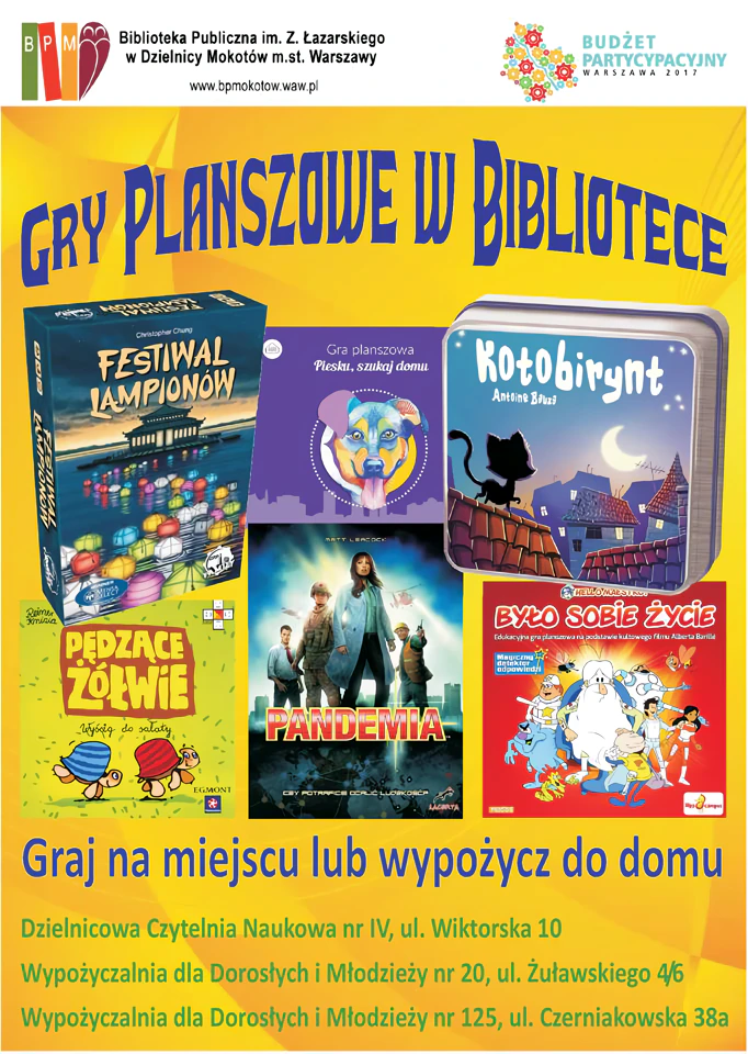 Plakat wydarzenia Gry planszowe w bibliotece
