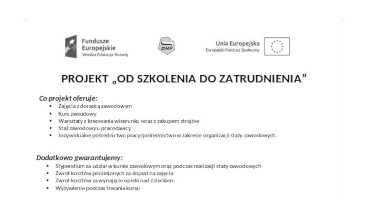 Plakat wydarzenia Projekt Od szkolenia do zatrudnienia