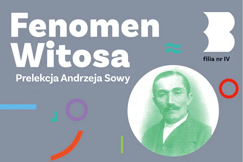 W kółku zielono-białe zdjęcie Wincentego Witosa, mężczyzny w średnim wieku z wąsem, krótką fryzurą, w garniturze z początku dwudziestego wieku.