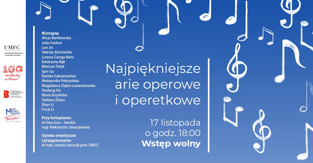 Na błękitnym tle rozsypane białe nuty. Tekst zawarty w artykule.