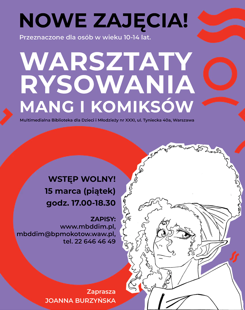 Narysowany czarną kreską portret młodej kobiety w stylu mangi.