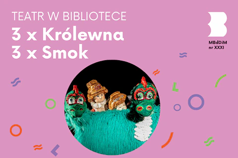 Kukiełka smoka dwugłowego, a pomiędzy jego głowami kukiełki dwóch królowych.
