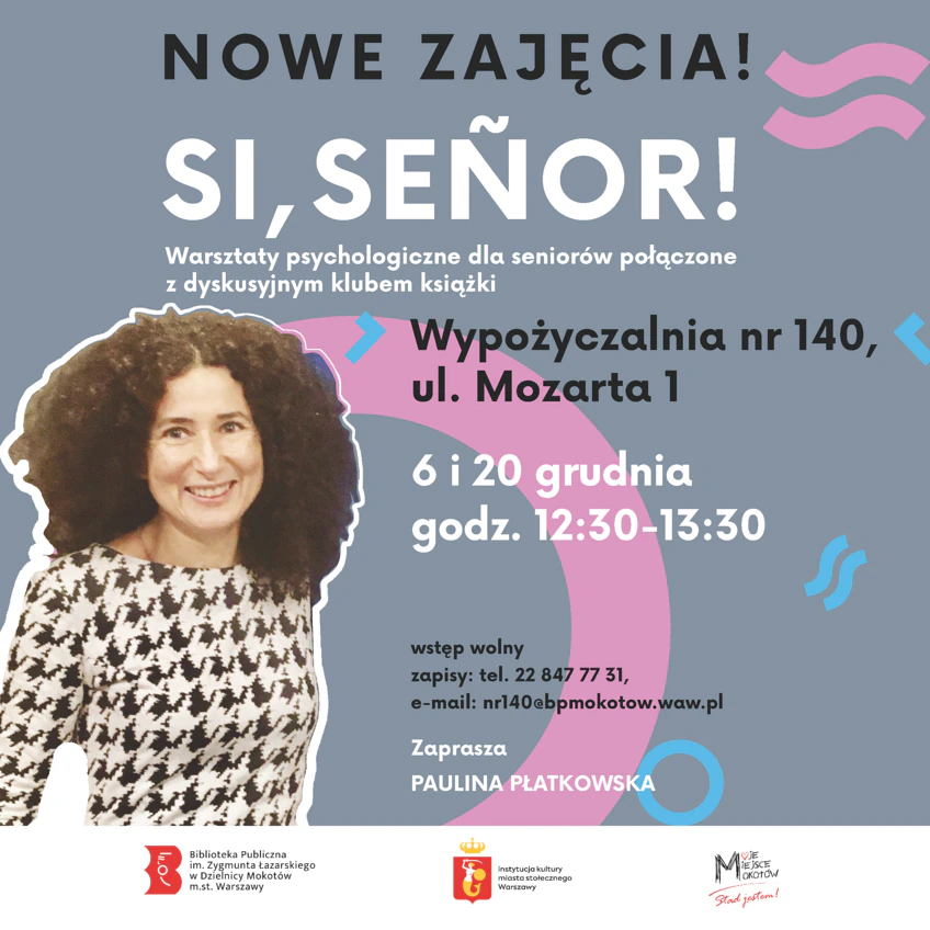Po lewej uśmiechnięta kobieta w średnim wieku z bujnymi kręconymi włosami. Z prawej tekst zawarty w artykule.