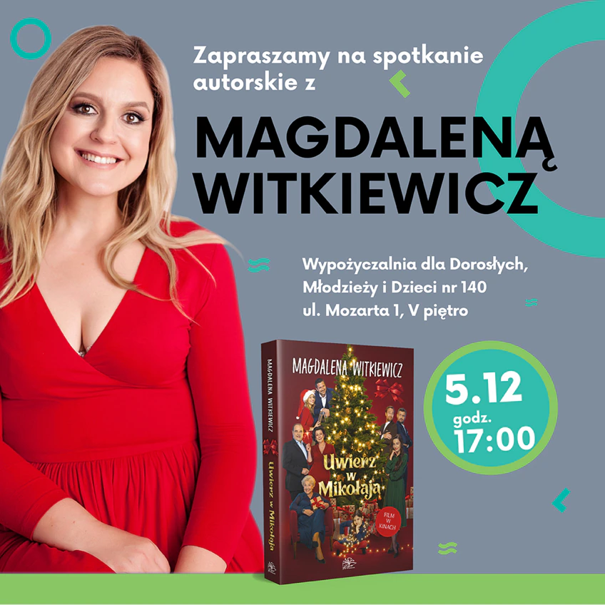 Blondynka w czerwonej sukience uśmiecha się do kamery. Obok niej widnieje książka Uwierz w Mikołaja z przystrojoną choinką i kilkoma osobami na okładce. Do tego tekst zawarty w artykule.