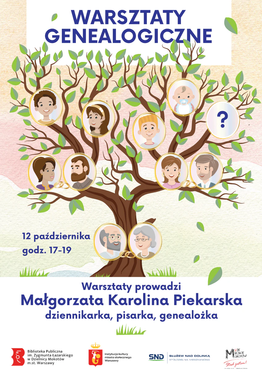 Narysowane drzewo liściaste, a na nim twarze różnych pokoleń razem tworzą drzewo genealogiczne. Do tego tekst zawarty w artykule.