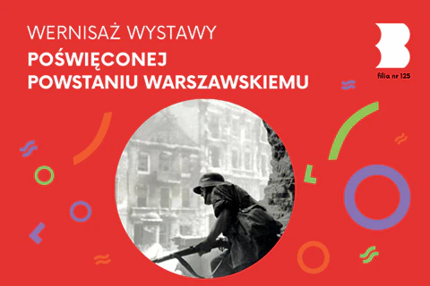 Zdjęcie powstańca na tle zrujnowanego budynku.