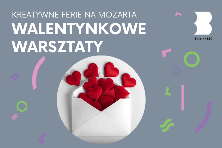 Z białej koperty wysypują się liczne czerwone serduszka.