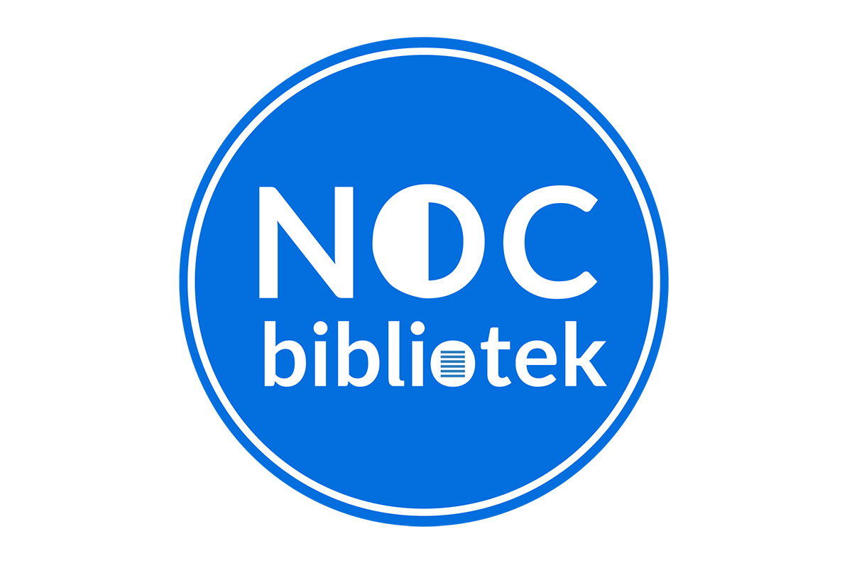 Na białym tle widnieje niebieskie koło w którym jest napis "Noc bibliotek" 