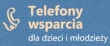 Na niebeiskim tle zółty telefon i napis Telefon wsparcia dla dzieci i młodzieży
