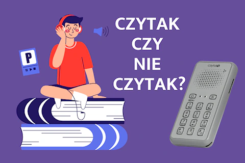 Rysunek chłopca słuchającego audiobooka.