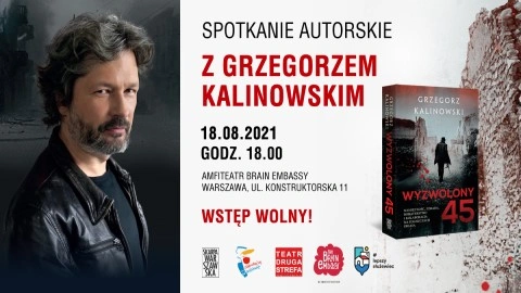 Plakat informujący o spotkaniu autorskim z Grzegorzem Kalinowskim.