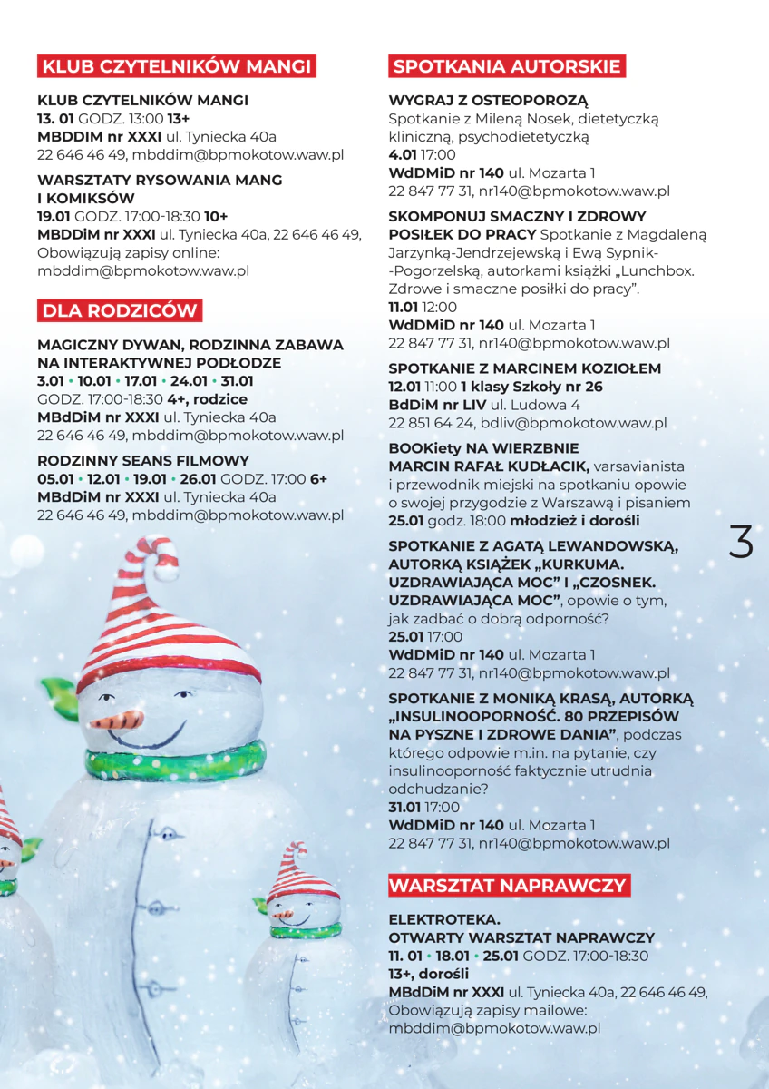 Styczniowy program wydarzeń, opisany w artykule. Strona 3.