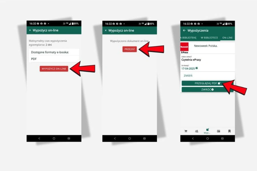 Wypożyczanie e-prasy, screeny z aplikacji mobilnej 2