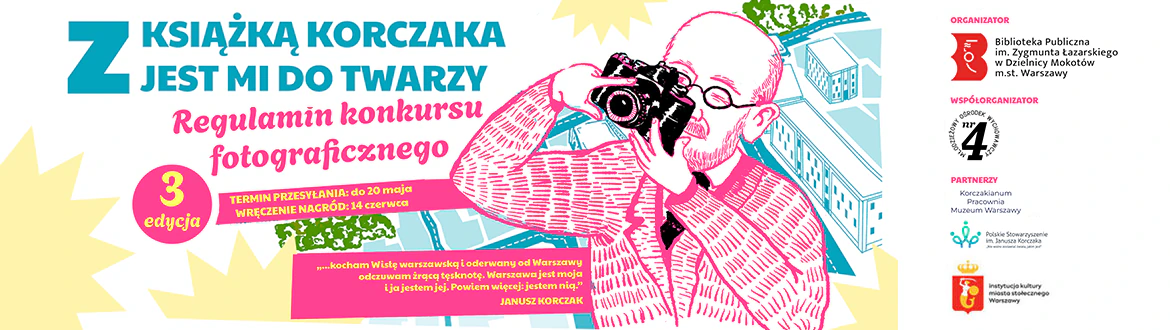 Grafika z rysunkiem Janusza Korczaka zachęcająca do udziału w konkursie