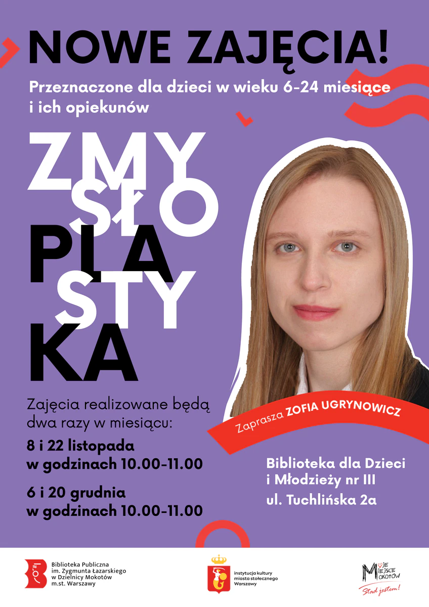 Różowy plakat ze zdjęciem uśmiechniętej młodej blond kobiety. Do tego tekst zawarty w artykule.