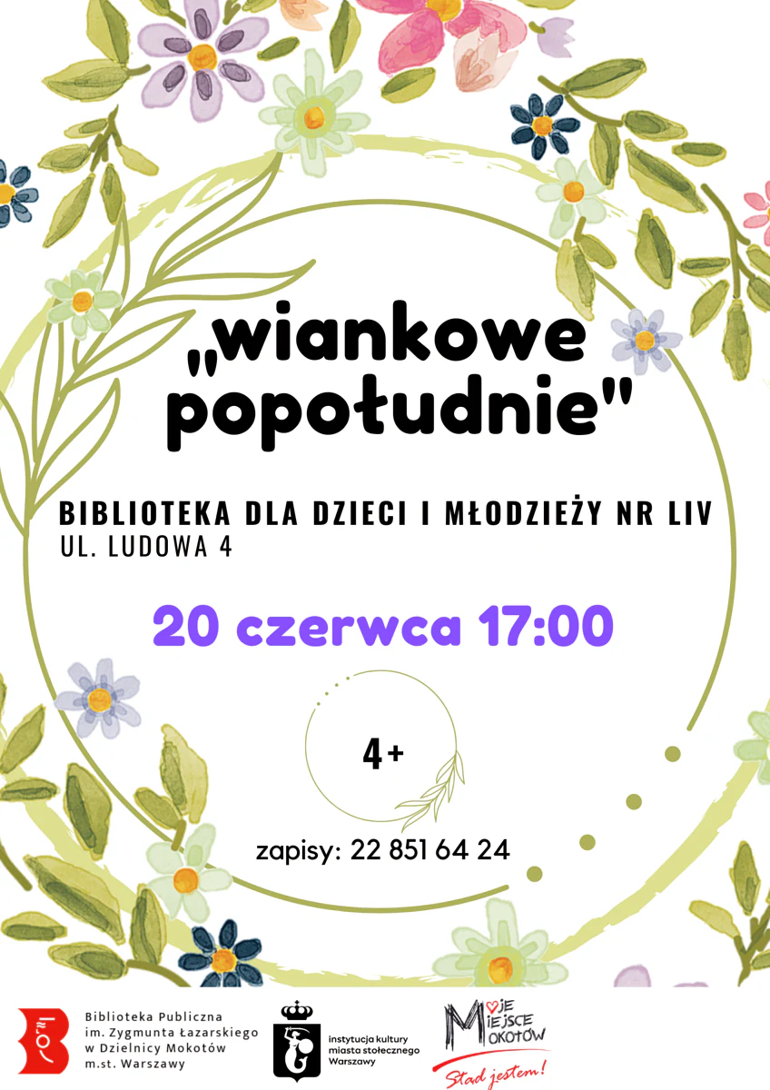 Na białym tle zielone rośliny i kolorowe kwiatki tworzą wianek. Do tego tekst zawarty w artykule.