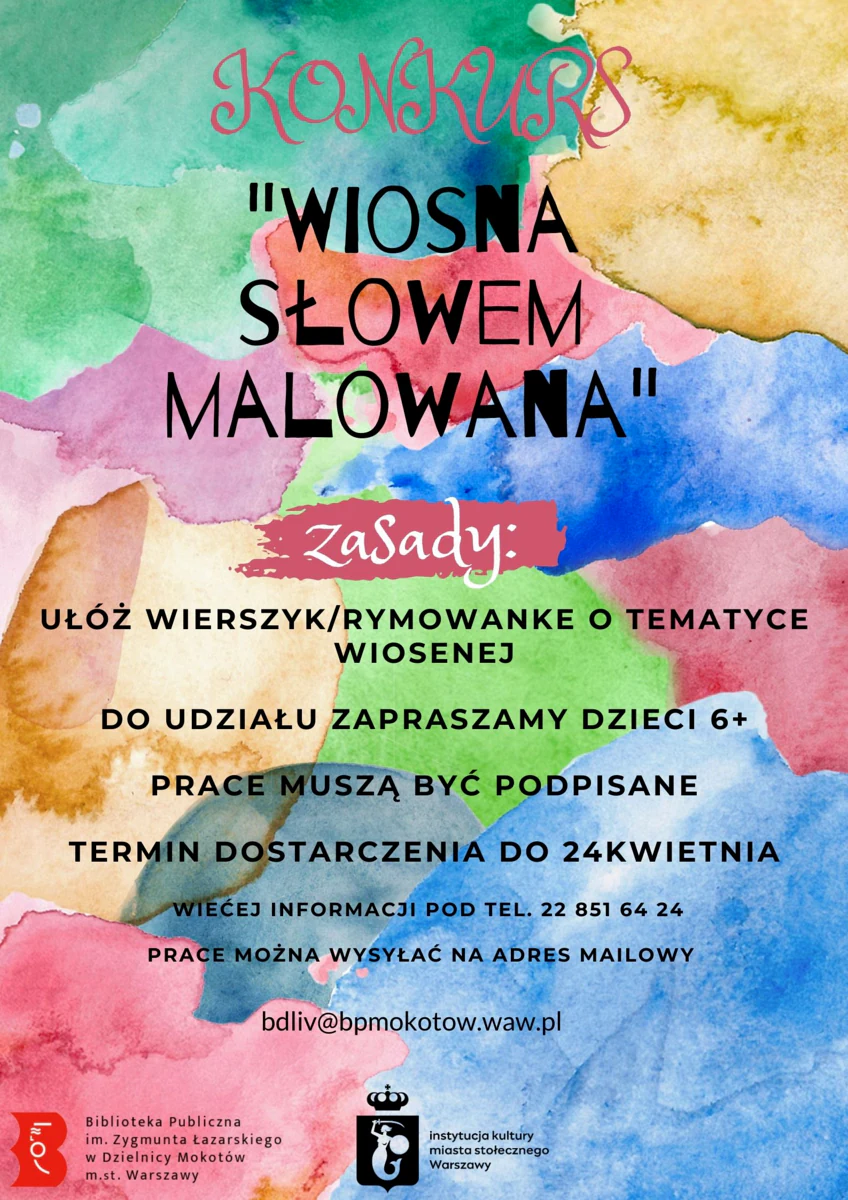 Plakat pomalowany w wielobarwne plamy. Do tego tekst zawarty w artykule.