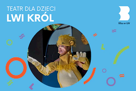 Aktorka przebrana w lwa mówi coś do widzów na tle granatowej scenerii.