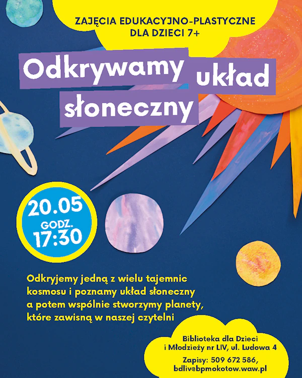 Ułożona z wycinanek kompozycja Słońca i kilku planet.